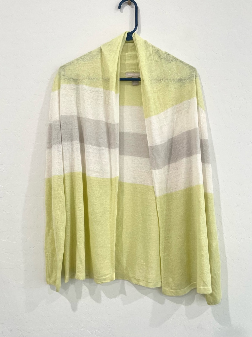 Banana Republic Light Yellow, Cream and Gray Striped Open-Front Cardigan